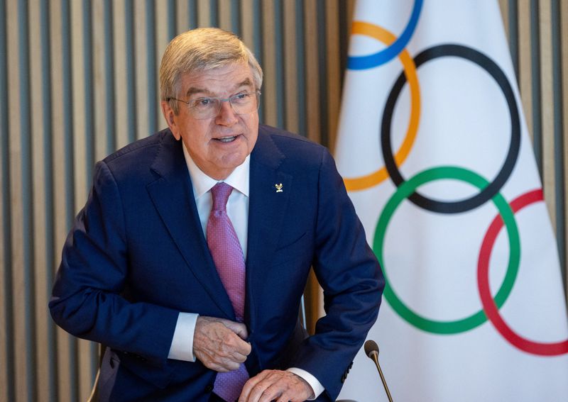 &copy; Reuters. FILE PHOTO: International Olympic Committee (IOC) President Thomas Bach attends the opening of the Executive Board meeting at the Olympic House in Lausanne, Switzerland, March 19, 2024. REUTERS/Denis Balibouse/File Photo