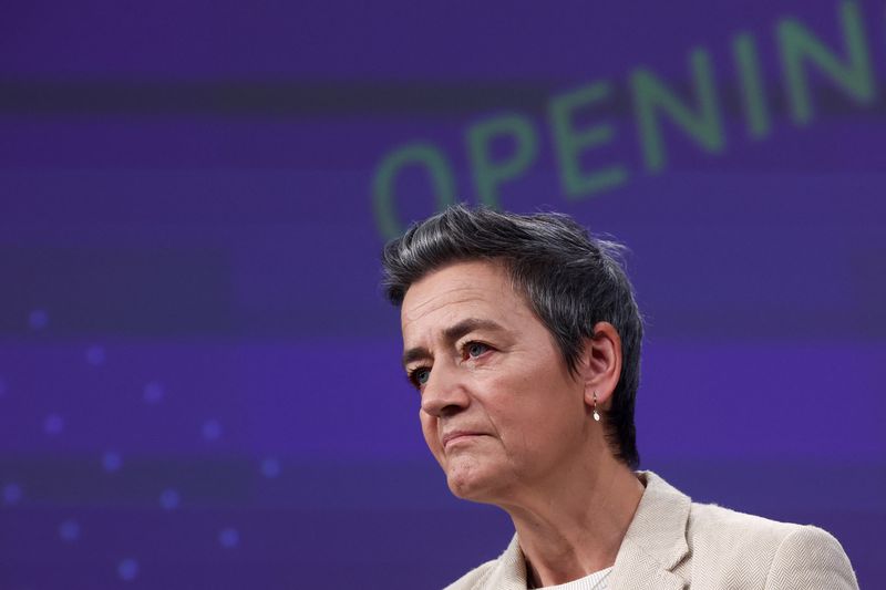 &copy; Reuters. FILE PHOTO: EU antitrust chief Margrethe Vestager holds a press conference in Brussels, Belgium March 25, 2024. REUTERS/Yves Herman/File Photo