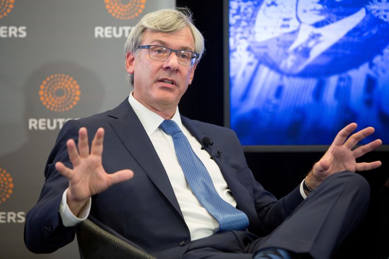 © Reuters. FILE PHOTO: Royal Bank of Canada CEO David McKay speaks with Reuters Editor-in-Chief Steve Adler at a Reuters Newsmaker event 