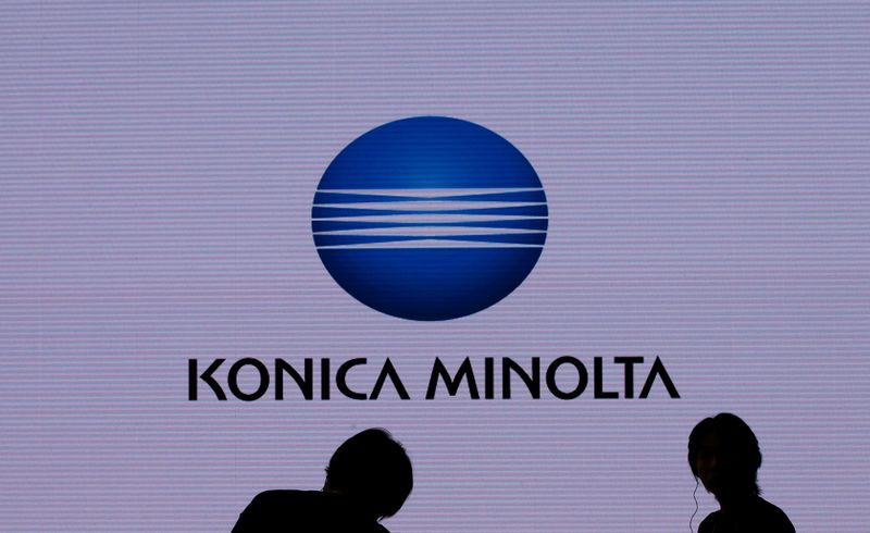 &copy; Reuters. A logo of Konica Minolta is pictured at the CEATEC JAPAN 2017 (Combined Exhibition of Advanced Technologies) at the Makuhari Messe in Chiba, Japan, October 2, 2017. REUTERS/Toru Hanai/File Photo