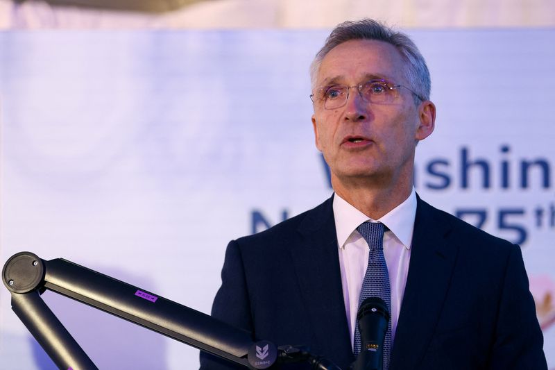 &copy; Reuters. NATO Secretary General Jens Stoltenberg attends a ceremony marking the 75th anniversary of the signing of the North Atlantic Treaty, in Brussels, Belgium April 3, 2024. REUTERS/Johanna Geron/Pool