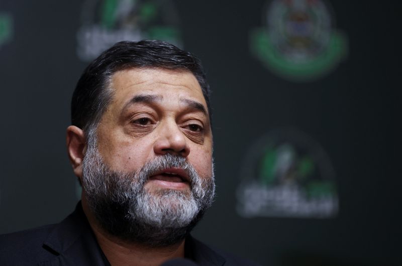 &copy; Reuters. Hamas official Osama Hamdan speaks during a press conference in Beirut, Lebanon April 4, 2024. REUTERS/Mohamed Azakir