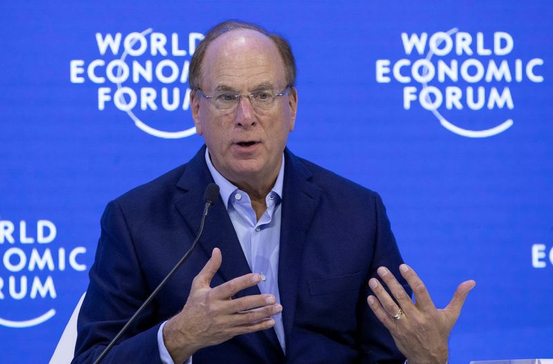 &copy; Reuters. FILE PHOTO: Chairman and CEO of BlackRock Laurence Fink gestures during a panel discussion at the World Economic Forum (WEF) 2023 in the Alpine resort of Davos, Switzerland, January 17, 2023. REUTERS/Arnd Wiegmann/File Photo