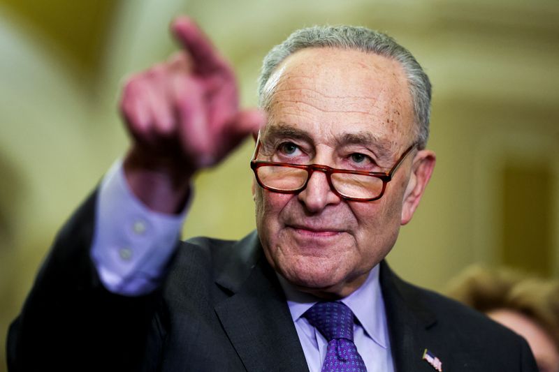 &copy; Reuters. FILE PHOTO: U.S. Senate Majority Leader Chuck Schumer (D-NY) speaks during a press conference following the weekly Senate democratic caucus luncheons on Capitol Hill in Washington, U.S., March 20, 2024. REUTERS/ Amanda Andrade-Rhoades/File Photo