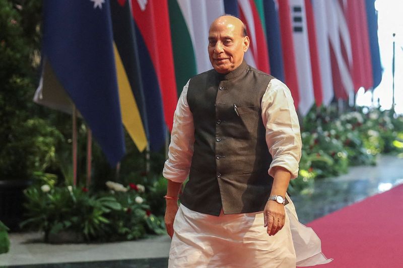 &copy; Reuters. FILE PHOTO: India's Defense Minister Rajnath Singh arrives for the 10th Association of Southeast Asian Nations (ASEAN) Defense Ministers Meeting - Plus in Jakarta, Indonesia, November 16, 2023. BAGUS INDAHONO/Pool via REUTERS/File Photo