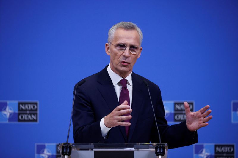 &copy; Reuters. NATO Secretary General Jens Stoltenberg speaks during a press conference, at the NATO Headquarters in Brussels, Belgium, April 4, 2024. REUTERS/Johanna Geron/Pool/ File photo