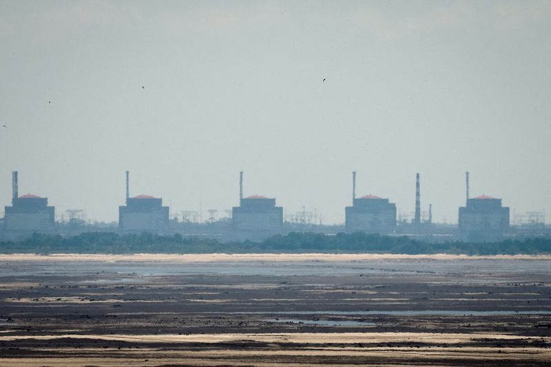 © Reuters. FILE PHOTO: A view shows Zaporizhzhia Nuclear Power Plant from the bank of Kakhovka Reservoir near the town of Nikopol after the Nova Kakhovka dam breached, amid Russia's attack on Ukraine, in Dnipropetrovsk region, Ukraine June 16, 2023. REUTERS/Alina Smutko/File Photo