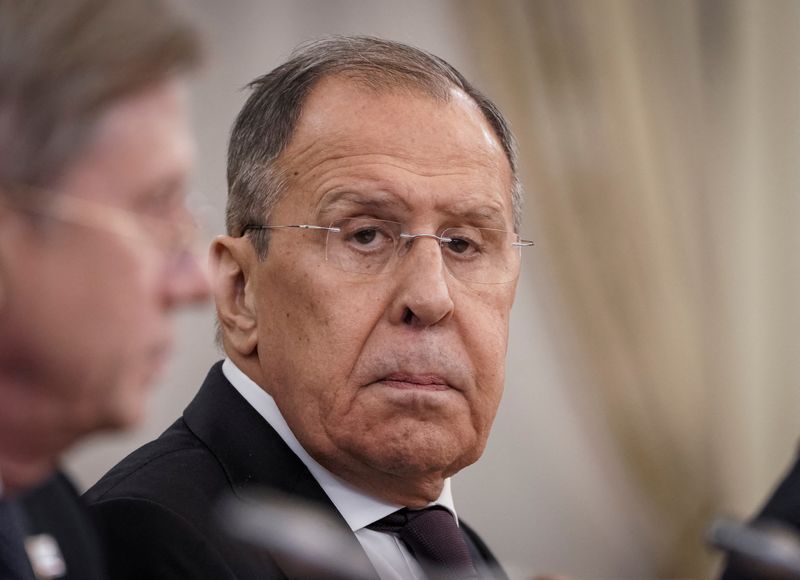 &copy; Reuters. Photo d'archives: Le ministre russe des Affaires étrangères, Sergueï Lavrov, participe aux pourparlers russo-kazakhs à Astana, au Kazakhstan. /Photo prise le 9 novembre 2023/REUTERS/Turar Kazangapov 