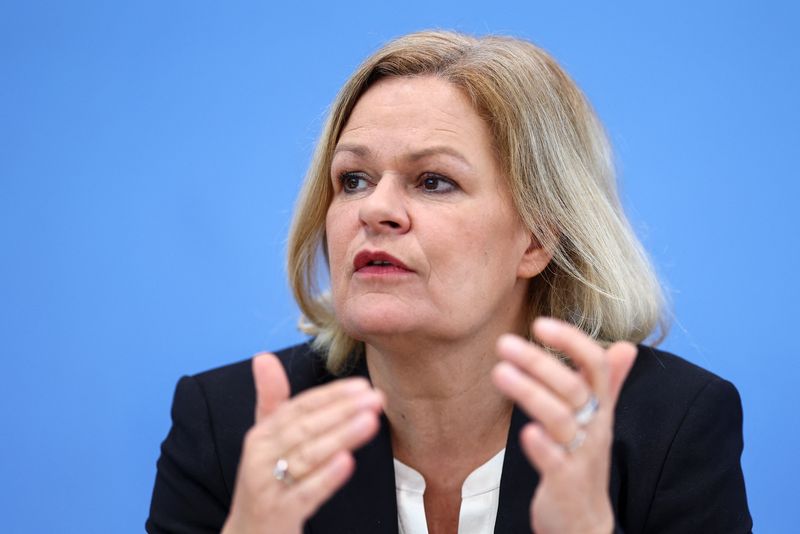 &copy; Reuters. German Interior Minister Nancy Faeser attends a press conference on crime in the country for 2023 in Berlin, Germany, April 9, 2024. REUTERS/Lisi Niesner