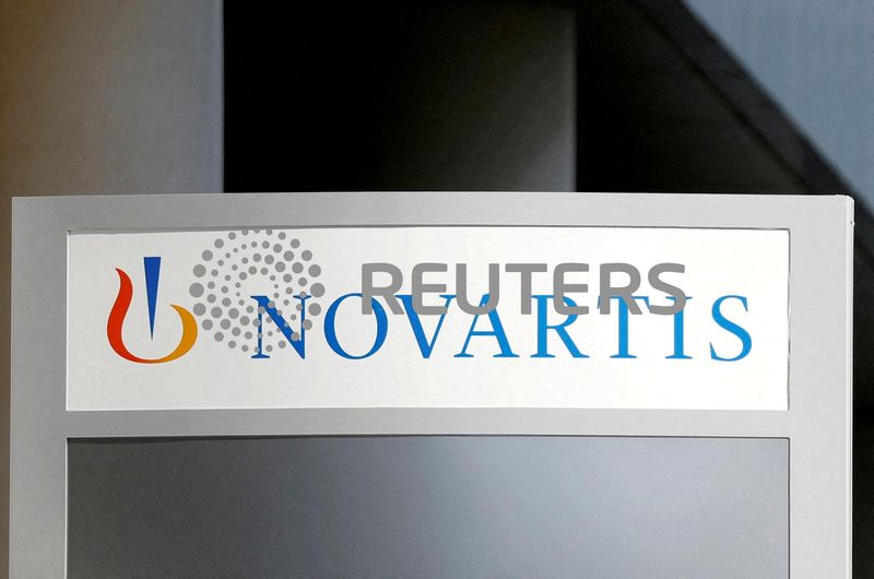 &copy; Reuters. FILE PHOTO: The logo of Swiss drugmaker Novartis is pictured at the company's French headquarters in Rueil-Malmaison near Paris, France, April 22, 2020. REUTERS/Charles Platiau/File Photo