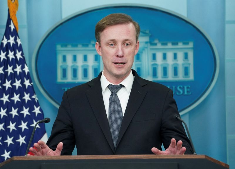&copy; Reuters. FILE PHOTO: U.S. National Security Advisor Jake Sullivan speaks during a press briefing at the White House in Washington, U.S., February 14, 2024. REUTERS/Kevin Lamarque/File Photo