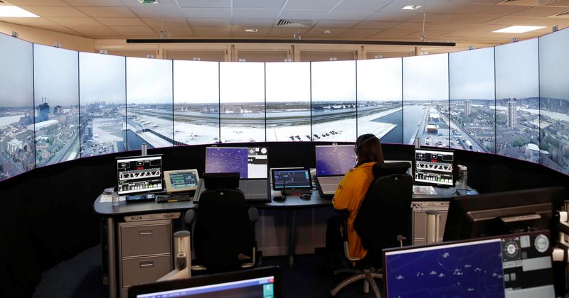 &copy; Reuters. FILE PHOTO: A view of NATS air traffic control as London City Airport is set to become the first major international airport to operate a remote control tower, in Swanwick, Britain, April 28, 2021. Picture taken April 28, 2021. REUTERS/Matthew Childs/File