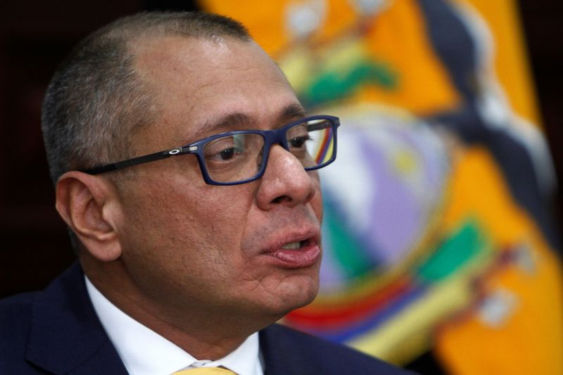 &copy; Reuters. FILE PHOTO: Ecuador's Vice President Jorge Glas talks during an interview with Reuters at the Government Palace in Quito, Ecuador, August 29, 2017.  REUTERS/Daniel Tapia/file Photo