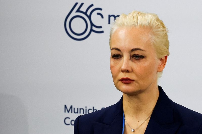 &copy; Reuters. FILE PHOTO: Yulia Navalnaya, wife of late Russian opposition leader Alexei Navalny, attends the Munich Security Conference (MSC), on the day it was announced that Alexei Navalny is dead by the prison service of the Yamalo-Nenets region where he had been s