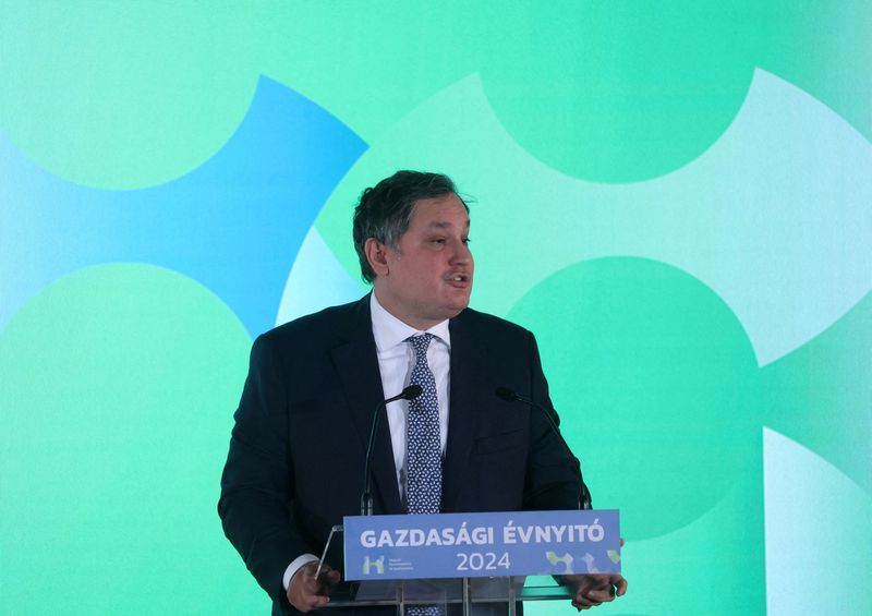 &copy; Reuters. FILE PHOTO: Hungarian Economy Minister Marton Nagy speaks during an economic forum in Budapest, Hungary, March 4, 2024. REUTERS/Bernadett Szabo/File Photo