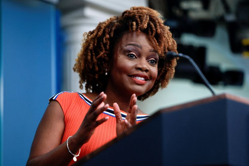 &copy; Reuters. Secretária de imprensa da Casa Branca, Karine Jean-Pierre
03/04/2024
REUTERS/Evelyn Hockstein