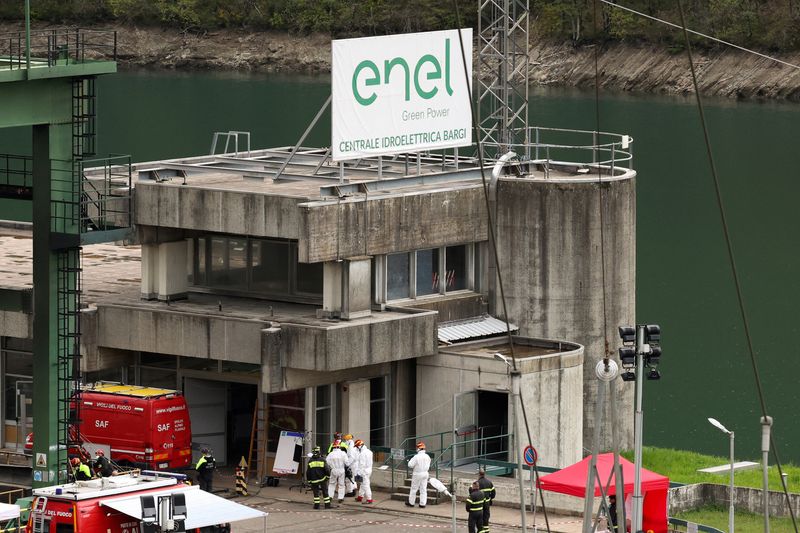 &copy; Reuters. A general view shows the Enel hydroelectric power plant, after a fatal explosion and fire, in Bargi, Italy, April 10, 2024. REUTERS/Claudia Greco