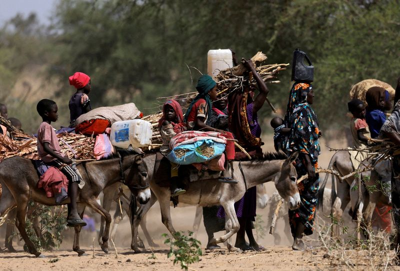&copy; Reuters. FILE PHOTO: Sudanese refugees who fled the violence in Sudan's Darfur region and newly arrived ride their donkeys looking for space to temporarily settle, near the border between Sudan and Chad in Goungour, Chad May 8, 2023. REUTERS/Zohra Bensemra/File Ph