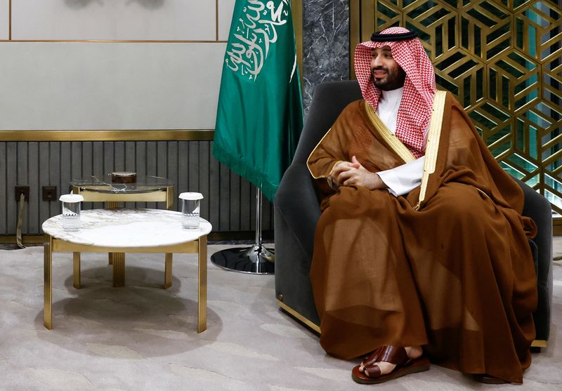 &copy; Reuters. ولي العهد السعودي الأمير محمد بن سلمان خلال اجتماع في جدة يوم 20 مارس آذار 2024 في صورة لرويترز من ممثل لوكالات الأنباء.
