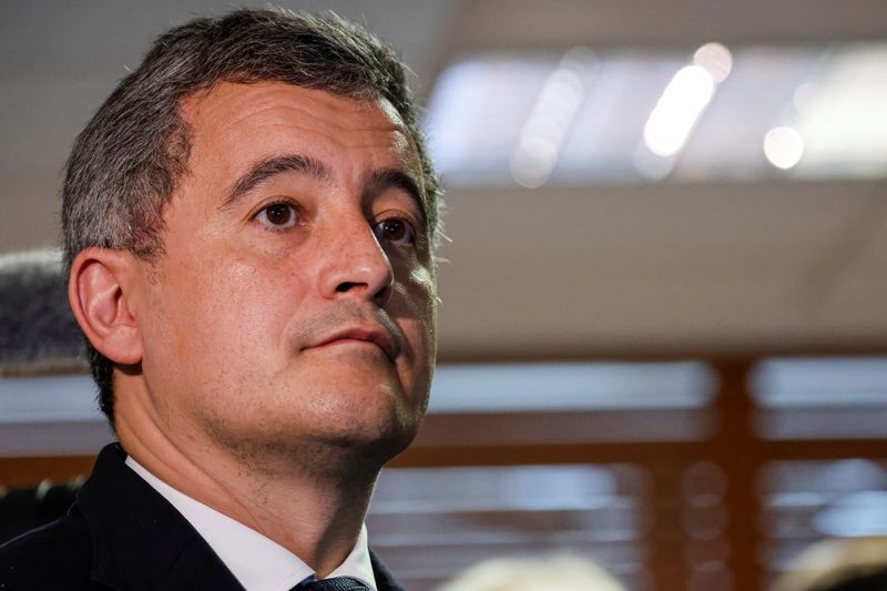 &copy; Reuters. FILE PHOTO: French Interior Minister Gerald Darmanin looks on during a visit to the Bordeaux police station, in Bordeaux, western France, February 9, 2024. Ludovic Marin/Pool via REUTERS/File Photo