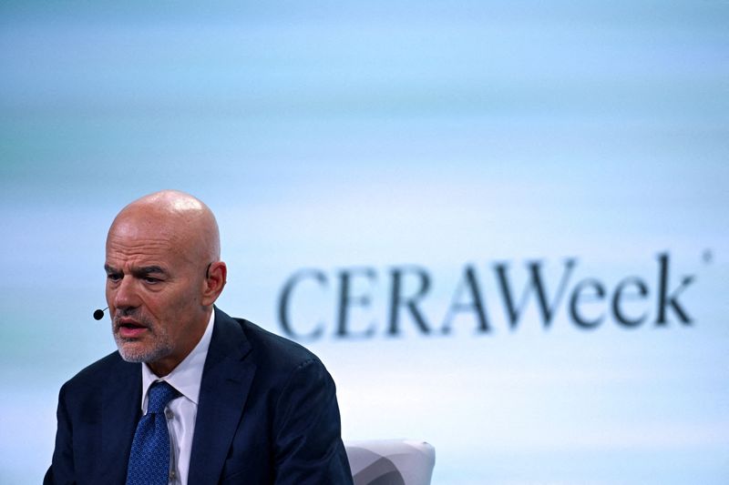 &copy; Reuters. FILE PHOTO: Eni CEO Claudio Descalzi speaks on a panel during CERAWeek by S&P Global in Houston, Texas, U.S. March 19, 2024. REUTERS/Callaghan O'Hare/File Photo