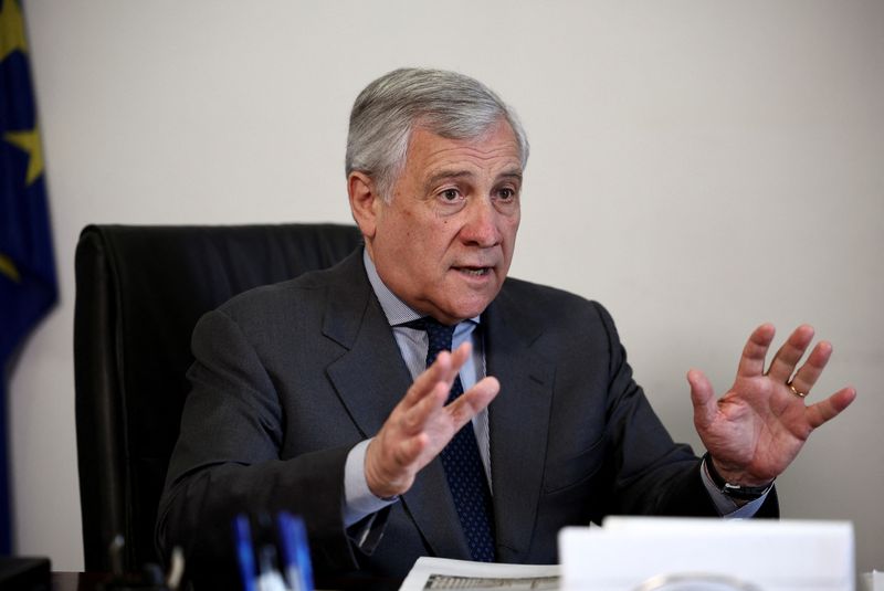 &copy; Reuters. Italian Foreign Minister Antonio Tajani gestures as he speaks during an interview with Reuters in Rome, Italy, April 15, 2024. REUTERS/Guglielmo Mangiapane