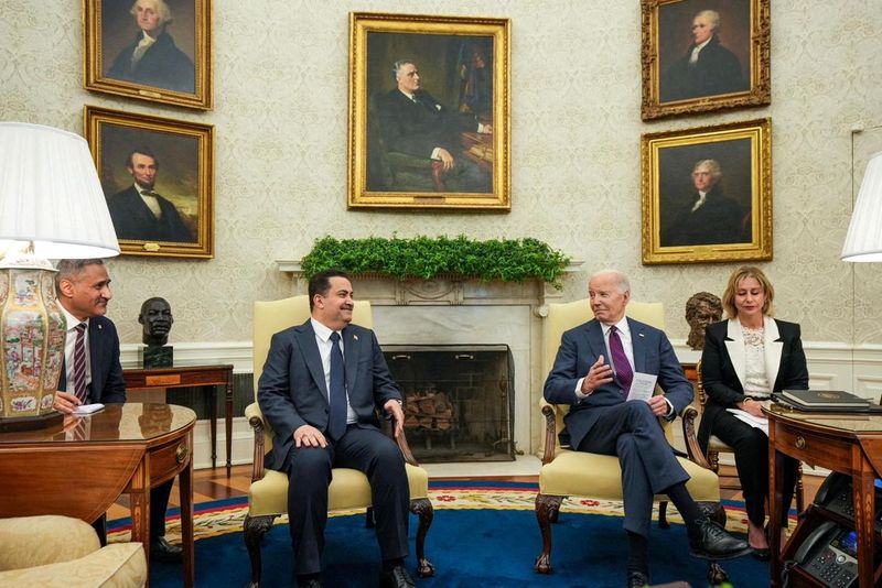 &copy; Reuters. U.S. President Joe Biden meets with Iraqi Prime Minister Mohammed Shia al-Sudani at the White House in Washington, U.S., April 15, 2024. Iraqi Prime Minister Media Office/Handout via REUTERS
