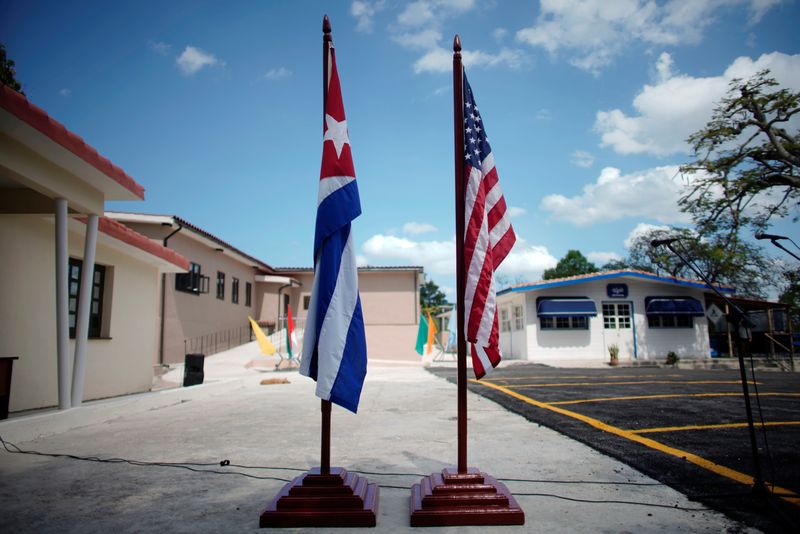 &copy; Reuters. FILE PHOTO: U.S. and Cuban flags are displayed at the Ernest Hemingway Museum during an event with U.S. Congressman James Mcgovern (not pictured) in Havana, Cuba, March 30, 2019. REUTERS/Alexandre Meneghini/File Photo