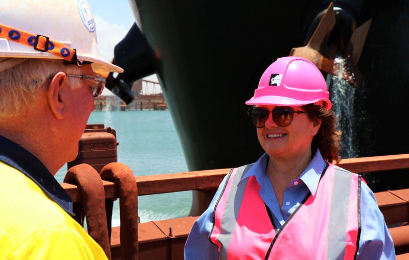 &copy; Reuters. Gina Rinehart poses at Roy Hill's berths in Port Hedland, Australia in this undated photo obatined January 23, 2018. Hancock Prospecting/Handout via REUTERS/File Photo
