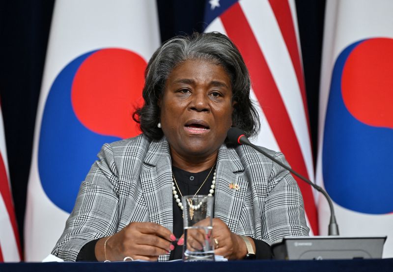 &copy; Reuters. U.S. Ambassador to the United Nations Linda Thomas-Greenfield speaks during a press conference at the American Diplomacy House in Seoul on April 17, 2024. JUNG YEON-JE/Pool via REUTERS