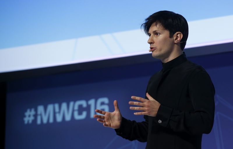 &copy; Reuters. FILE PHOTO: Founder and CEO of Telegram Pavel Durov delivers a keynote speech during the Mobile World Congress in Barcelona, Spain February 23, 2016. REUTERS/Albert Gea/File Photo