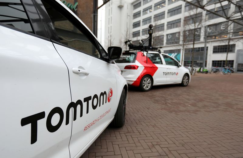 &copy; Reuters. FILE PHOTO: TomTom mobile mapping vehicles are seen in Eindhoven, Netherlands, November 21, 2019. REUTERS/Eva Plevier/File Photo