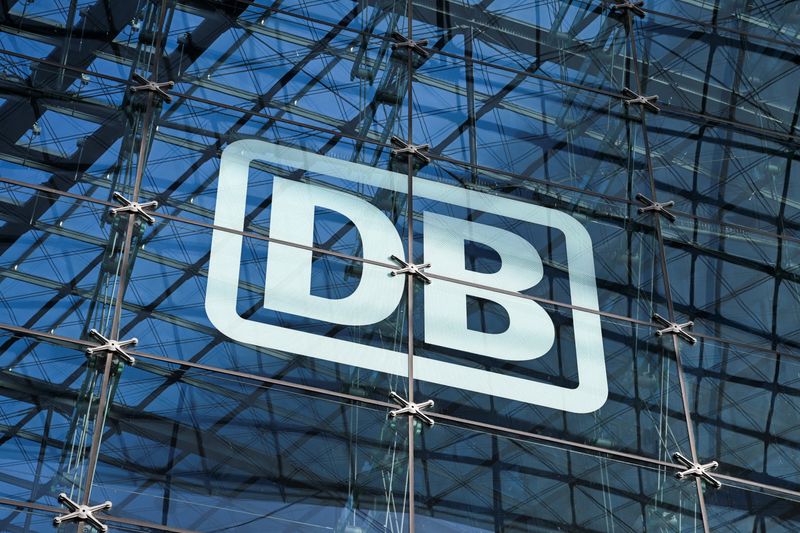 &copy; Reuters. The Deutsche Bahn (DB) logo is pictured, during a nationwide strike called by Germany's train drivers union GDL over wage increases, in Berlin, Germany, March 7, 2024. REUTERS/Annegret Hilse/ File photo