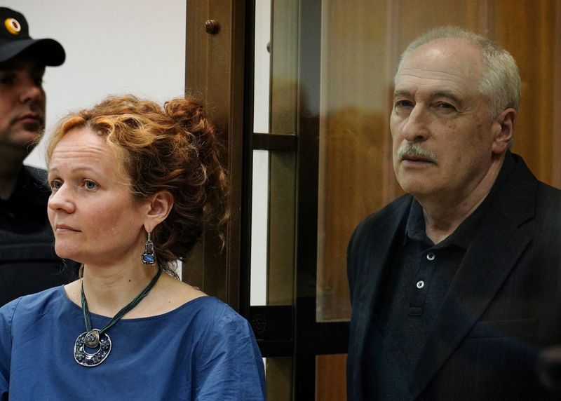 &copy; Reuters. Valery Golubkin, a professor at the Moscow Institute of Physics and Technology, accused of treason, and his lawyer Maria Eismont attend a court hearing in Moscow, Russia June 26, 2023. REUTERS/Tatiana Gomozova/ File Photo