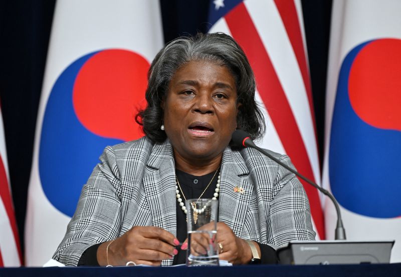 &copy; Reuters. Embaixadora dos EUA na ONU Linda Thomas-Greenfield em Seul
 17/4/2024    JUNG YEON-JE/Pool via REUTERS