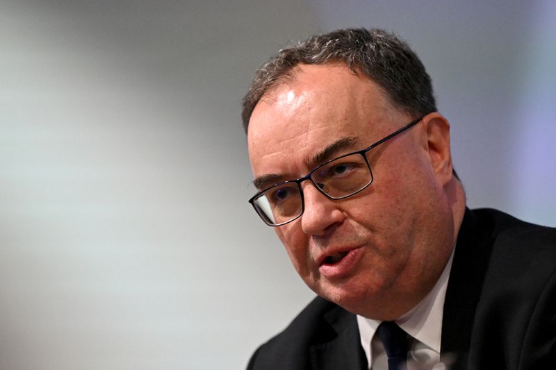 &copy; Reuters. Bank of England Governor Andrew Bailey addresses the media during the central bank's Monetary Policy Report press conference at the Bank of England, in London, Britain, on February 1, 2024.     JUSTIN TALLIS/Pool via REUTERS/ File photo