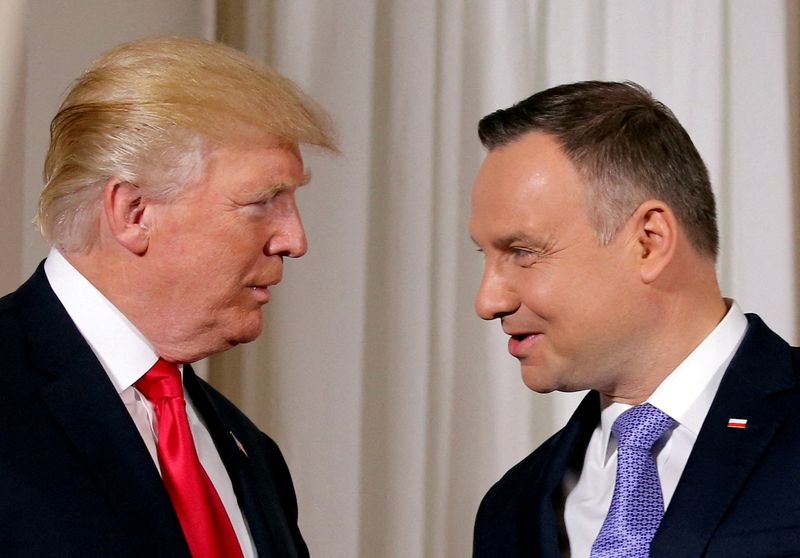 &copy; Reuters. FILE PHOTO: U.S. President Donald Trump is greeted by Polish President Andrzej Duda in Warsaw, Poland, July 6, 2017. REUTERS/Carlos Barria/File Photo