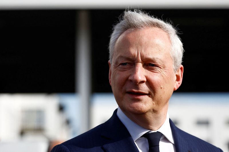 &copy; Reuters. French Minister for Economy, Finance, Industry and Digital Security Bruno Le Maire arrives for a visit at the Renault Sandouville car factory, near Le Havre, France, March 29, 2024. REUTERS/Sarah Meyssonnier/File Photo
