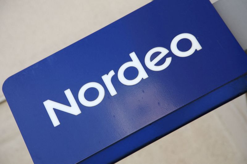 &copy; Reuters. FILE PHOTO: A view of a Nordea logo above one of its branches in Lund, Sweden, October 16, 2023. REUTERS/ Tom Little/File Photo