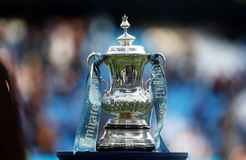&copy; Reuters. FILE PHOTO: Soccer Football -  FA Cup - Third Round - Manchester City v Huddersfield Town - Etihad Stadium, Manchester, Britain - January 7, 2024 The FA Cup trophy is displayed inside the stadium before the match Action Images via Reuters/Lee Smith/File P