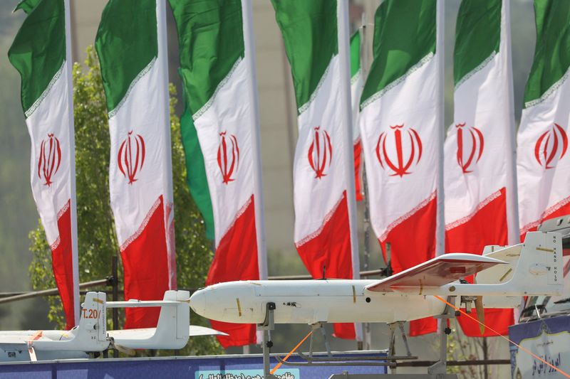 &copy; Reuters. طائرة مسيرة إيرانية في طهران يوم 17 أبريل نيسان 2024. صورة لرويترز من وكالة أنباء غرب آسيا.