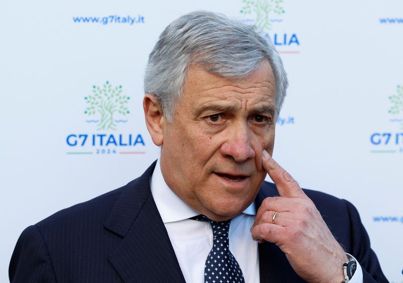 &copy; Reuters. وزير الخارجية الإيطالي أنطونيو تاياني في اليوم الثاني من اجتماع مجموعة السبع في إيطاليا يوم 18 أبريل نيسان 2024. تصوير: ريمو كاسيلي - رويترز