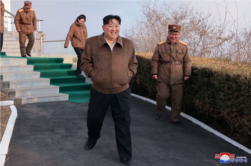 &copy; Reuters. FILE PHOTO: North Korean leader Kim Jong-un attends a ground test of a solid-fuel engine for a new type of intermediate-range hypersonic missile as part of a program of developing national defense capability, at an unknown location in North Korea, March 1