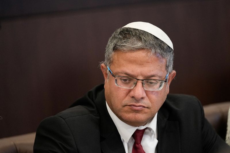 &copy; Reuters. FILE PHOTO: Israel's National Security Minister Itamar Ben-Gvir, attends the weekly cabinet meeting in Jerusalem, Sunday, Sep 10, 2023. Ohad Zwigenberg/Pool via REUTERS/File Photo