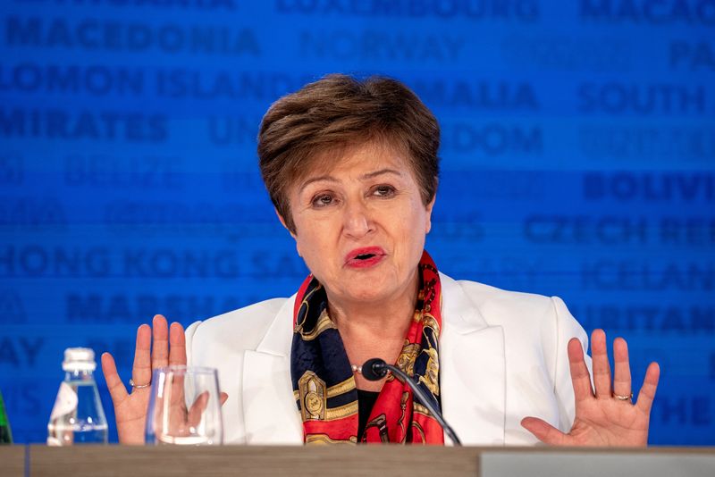 © Reuters. IMF Managing Director Kristalina Georgieva speaks during a press briefing at the International Monetary and Financial Committee (IMFC) plenary session at the IMF and World Bank’s 2024 annual Spring Meetings in Washington, U.S., April 19, 2024. REUTERS/Ken Cedeno