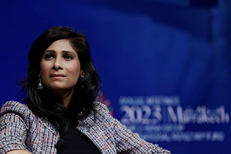 © Reuters. First Deputy Managing Director of the International Monetary Fund, Gita Gopinath, attends a panel on the fourth day of the annual meeting of the IMF and the World Bank, following last month's deadly earthquake, in Marrakech, Morocco, October 12, 2023. REUTERS/Susana Vera/File photo