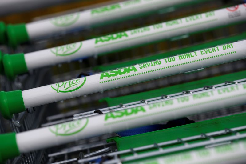 &copy; Reuters. FILE PHOTO: Shopping trolleys are seen outside a branch of ASDA in Altrincham, Britain April 30, 2018. REUTERS/Phil Noble/File Photo