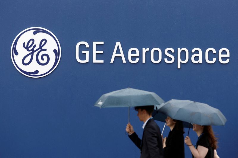 &copy; Reuters. FILE PHOTO: View of the GE Aerospace chalet at the 54th International Paris Air Show at Le Bourget Airport near Paris, France, June 22, 2023. REUTERS/Benoit Tessier/File Photo