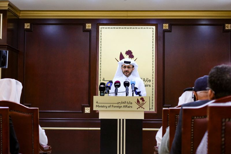 &copy; Reuters. ماجد الأنصاري المتحدث باسم وزارة الخارجية القطرية خلال مؤتمر صحفي في الدوحة يوم 19 مارس آذار 2024. تصوير: عماد كريدي - رويترز.