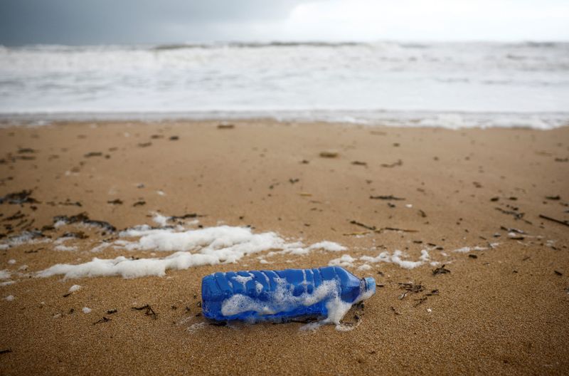 &copy; Reuters. Une bouteille en plastique sur le sable d'une plage de Bretignolles-sur-Mer, en France. /Photo prise le 5 mars 2024/REUTERS/Stephane Mahe
